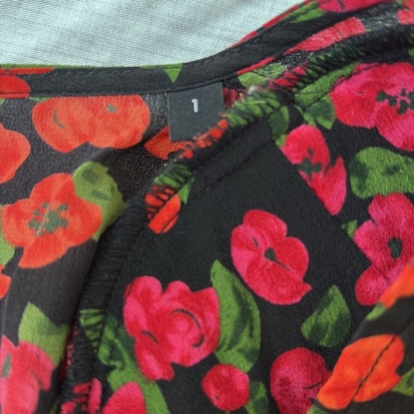 The Kooples Red Silk Crossover Mini Dress Camellia Rose Print 1 Small Womens - Picture 7 of 8
